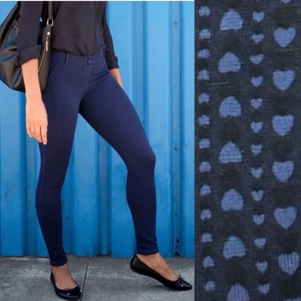 NWOT Betabrand | Heartline Skinny Leg Pants Pull On Yoga Blue Heart Print